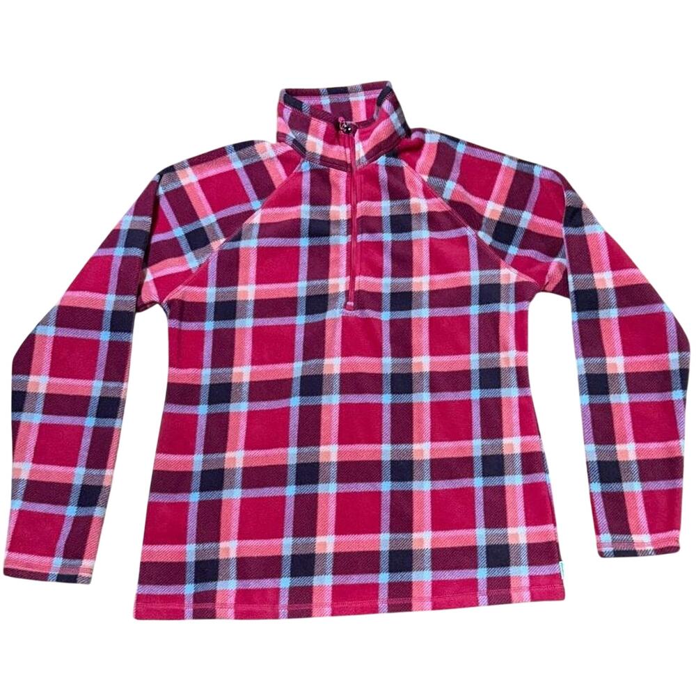 Eddie Bauer Pullover Fleece Top in Berry Pink Plaid